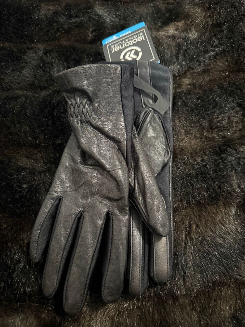 Isotoner Women's Classic Stretch Faux Genuine Leather Touchscreen Gloves L XL - Picture 3 of 5